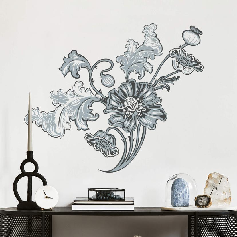 Sticker mural - Guirlande de fleurs 2 gris