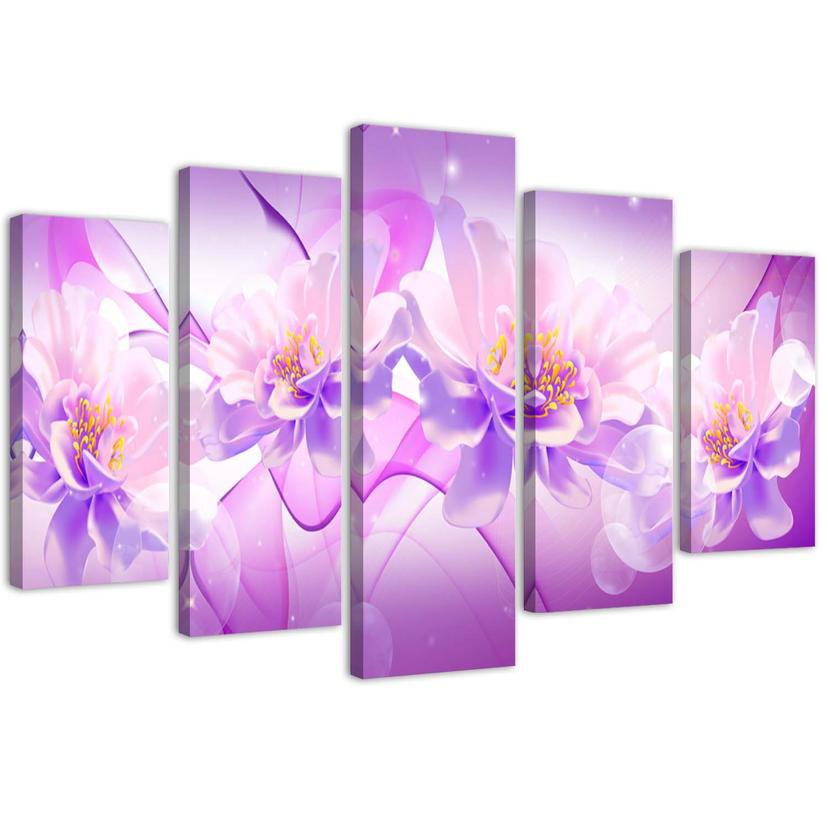 Tableau sur Toile en 5 parties Fleurs violettes Nature