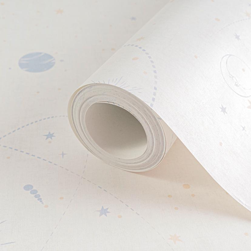 Papel pintado Espacio beige azul - papel pintado infantil con estrellas y planetas