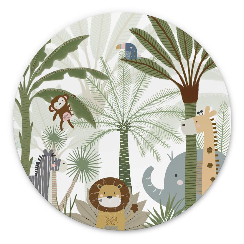 Vægcirkel Oliver Robins - Sweet Jungle Animals – print på aluminium (Alu-Dibond)