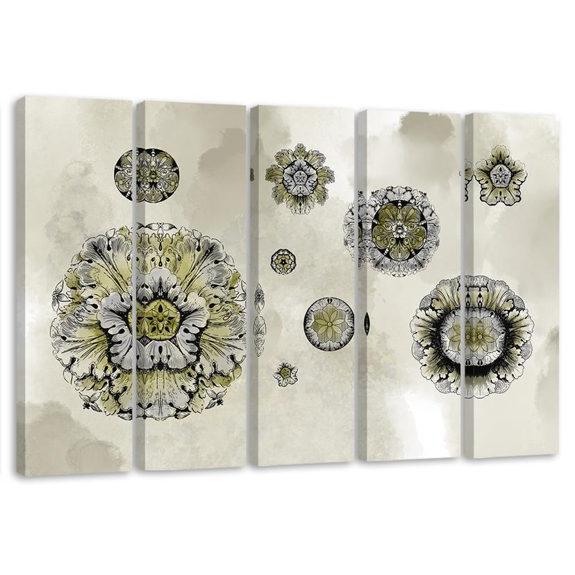 Impression sur toile en 5 parties, formes géométriques florales