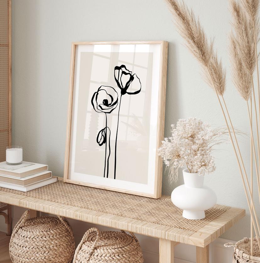 Póster Line Art Dos Amapolas - Cats & Dotz