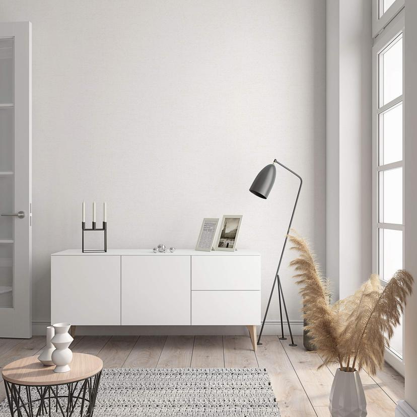 Non-woven tapet med moderne ensfarvet look og tekstur i ensfarvet hvid