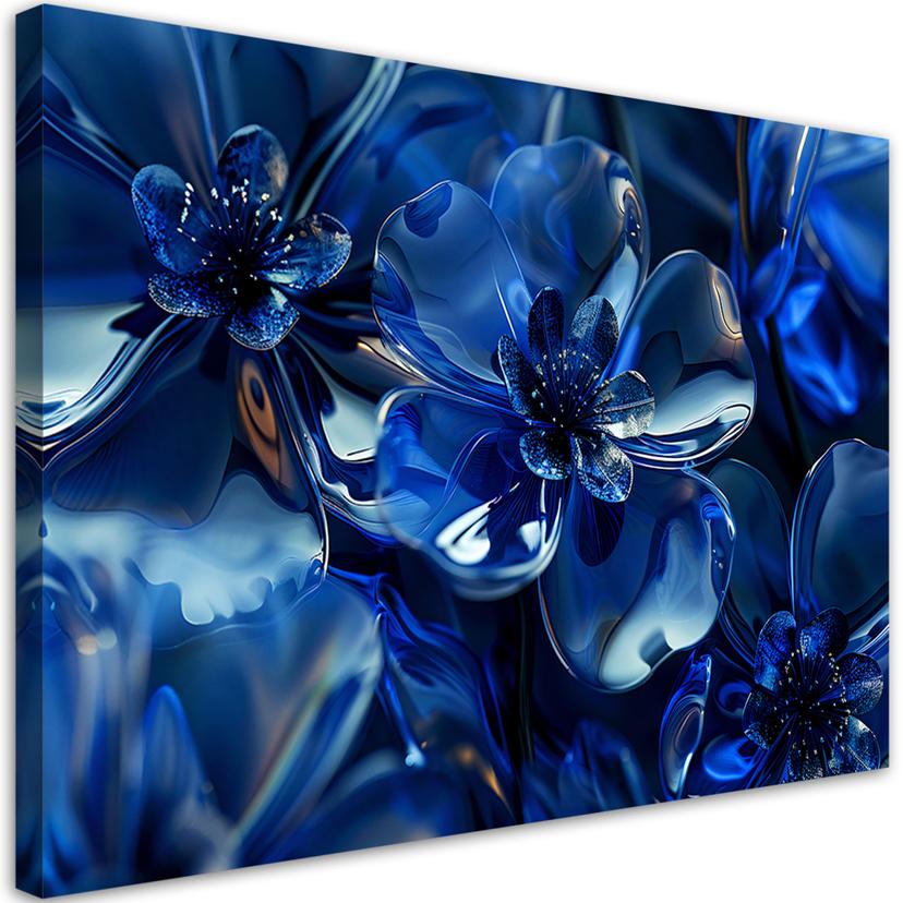 Canvasbillede, Blå glasblomster 3D