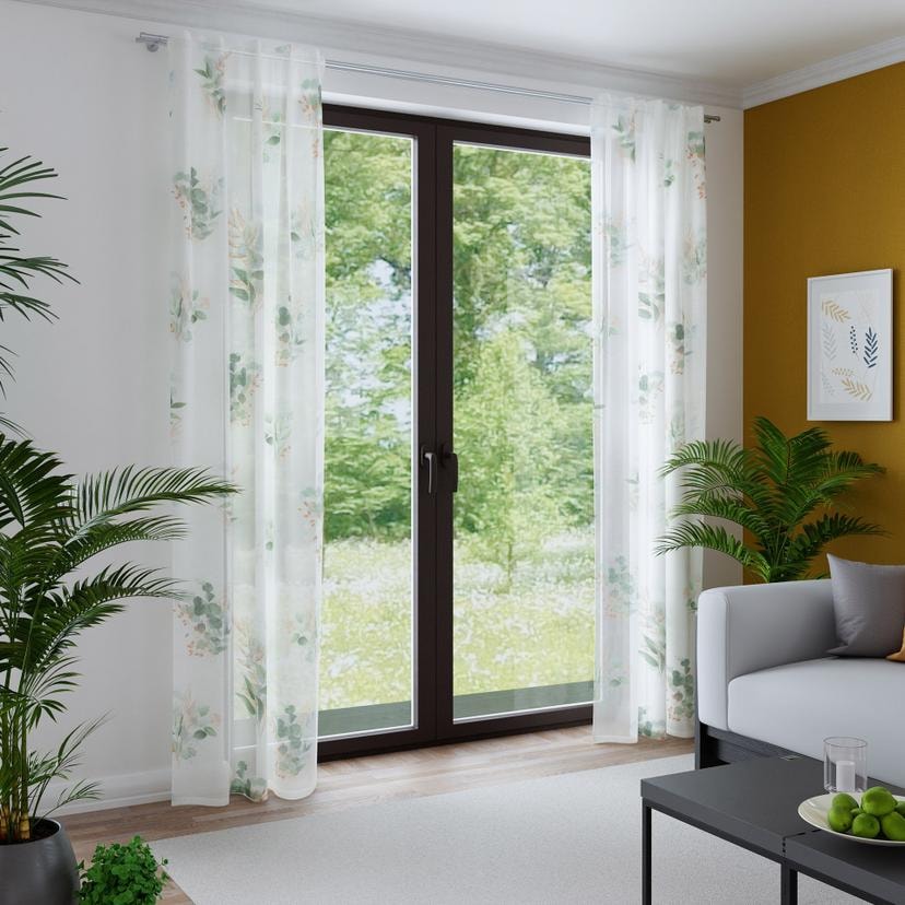 Gardine mit floralem Design - Halbtransparenter Vorhang - Schlaufenschal