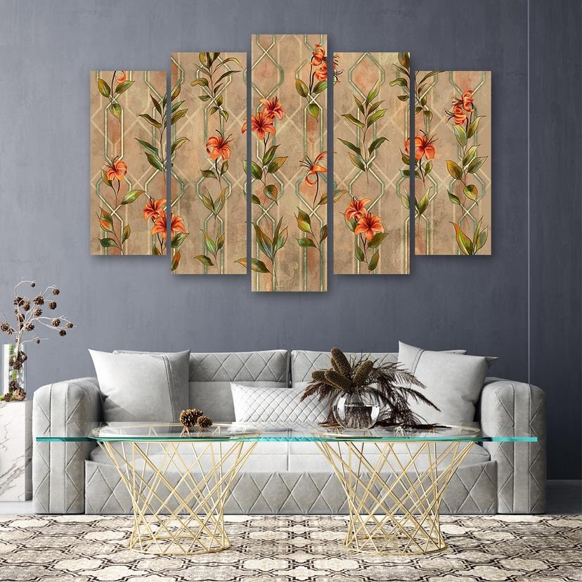 Stampa su tela 5 pezzi Fiore giallo Lilia