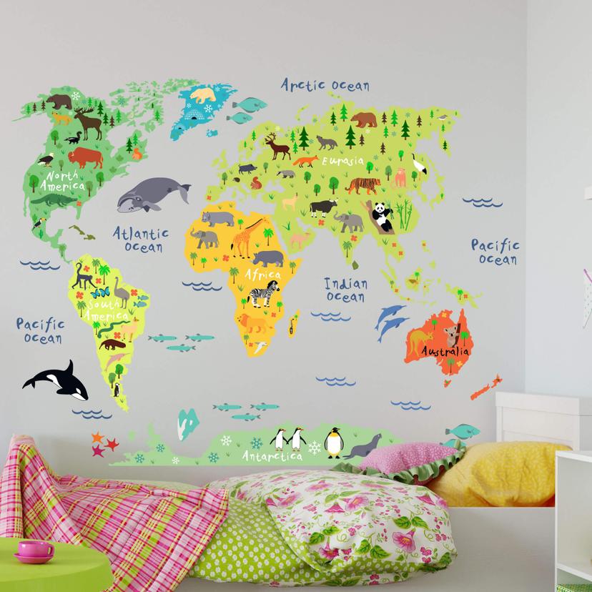 Adesivo Mappamondo con animali