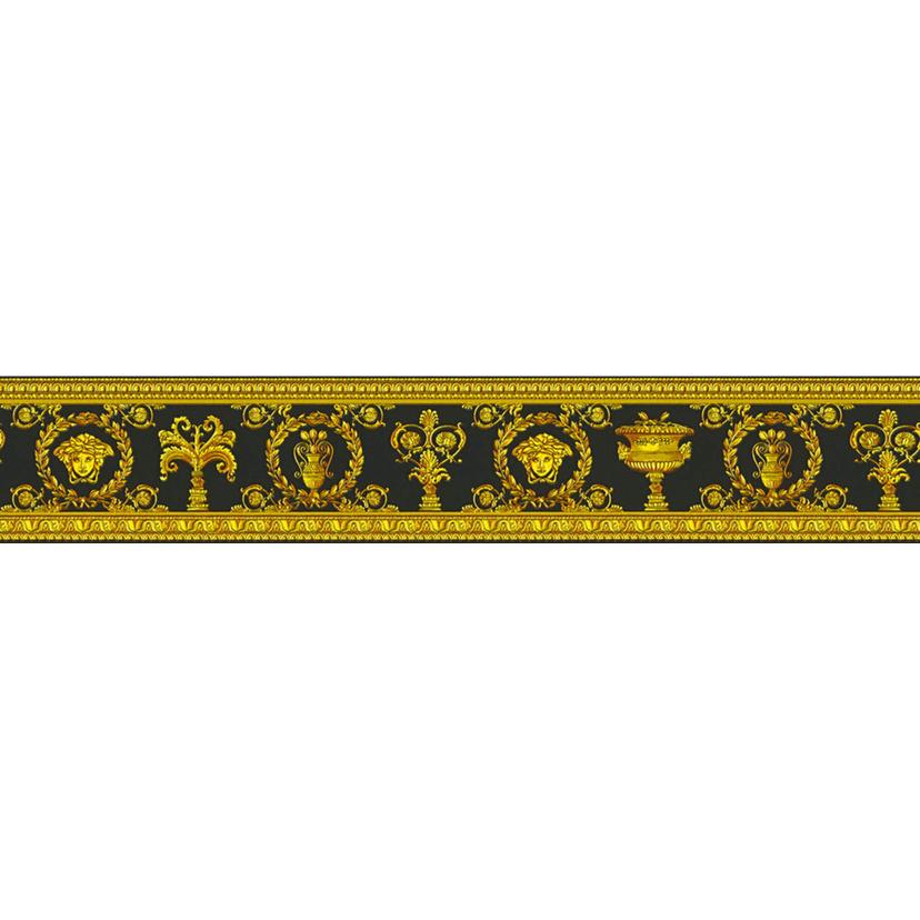 Versace tapet, Bort med Vanitas ornamenter, barok guld, gul, sort
