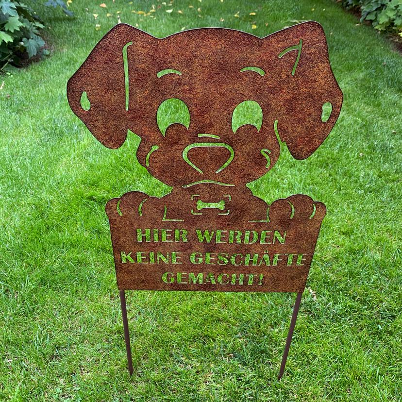 Hunde Toilette Gartenstecker Edelrost-Optik Metallschild - 31x70x1 cm