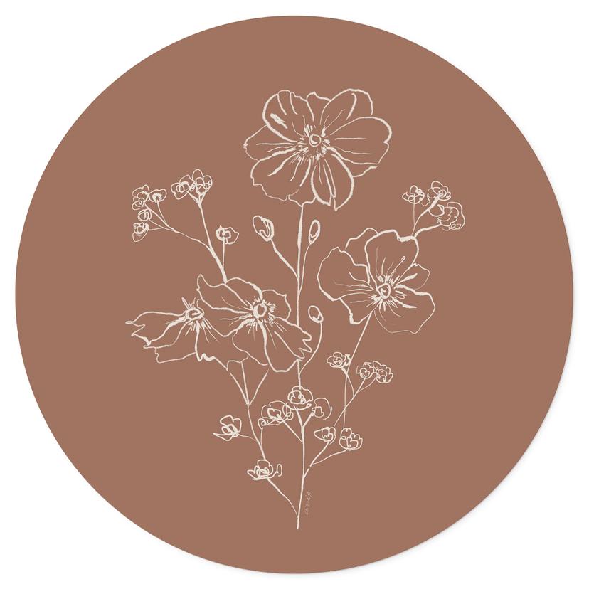 Adesivo murale Bouquet di rose selvatiche Mousse di moka - Illustrazione di anice - Rotondo