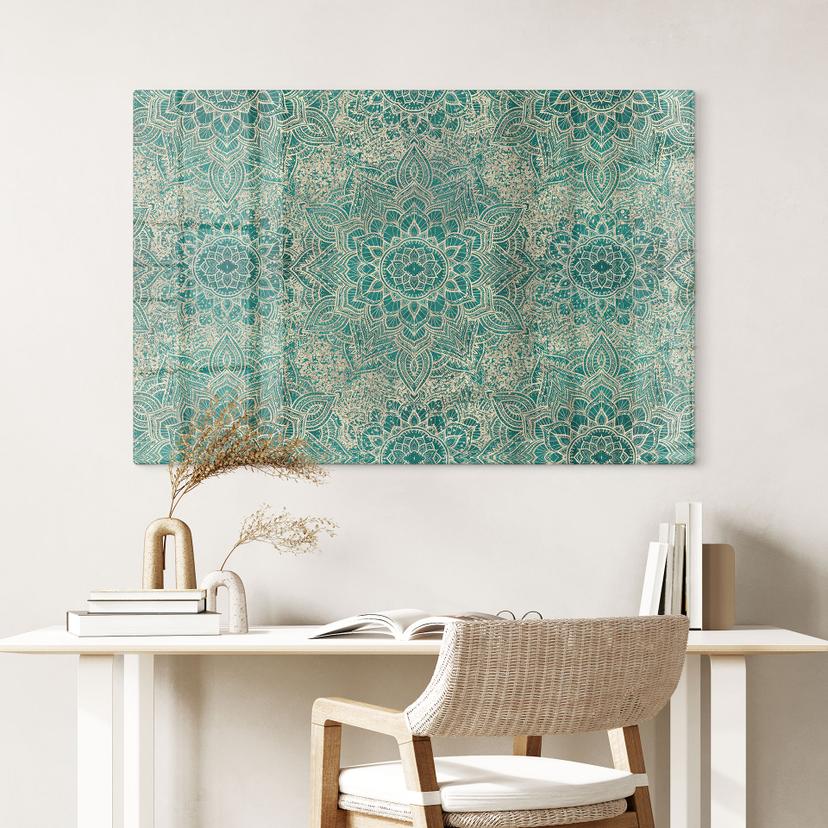 Stampa su vetro Mandala Boho Oro-Verde - Bloomery Decor