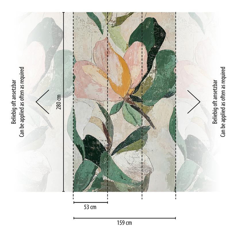Fotomurale COSMOPOLITAN fiore crema rosa verde look usato Carta da parati in tessuto non tessuto loo