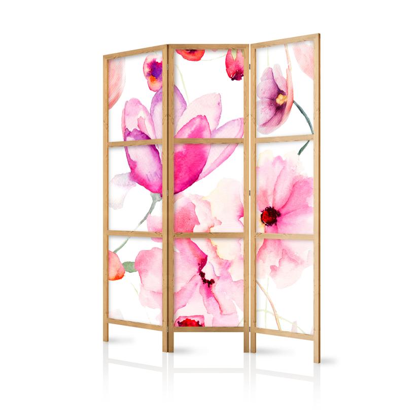 Japansk foldevæg til rumopdeling - Blomsterglæde, 3-delt