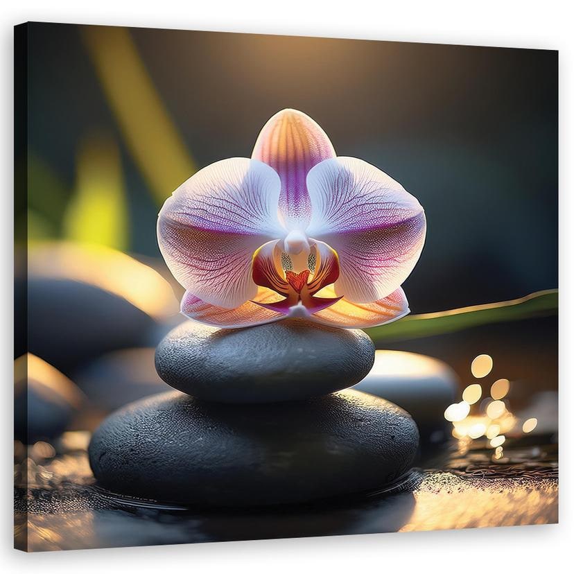 Leinwandbild Orientalische Steine und Blumen