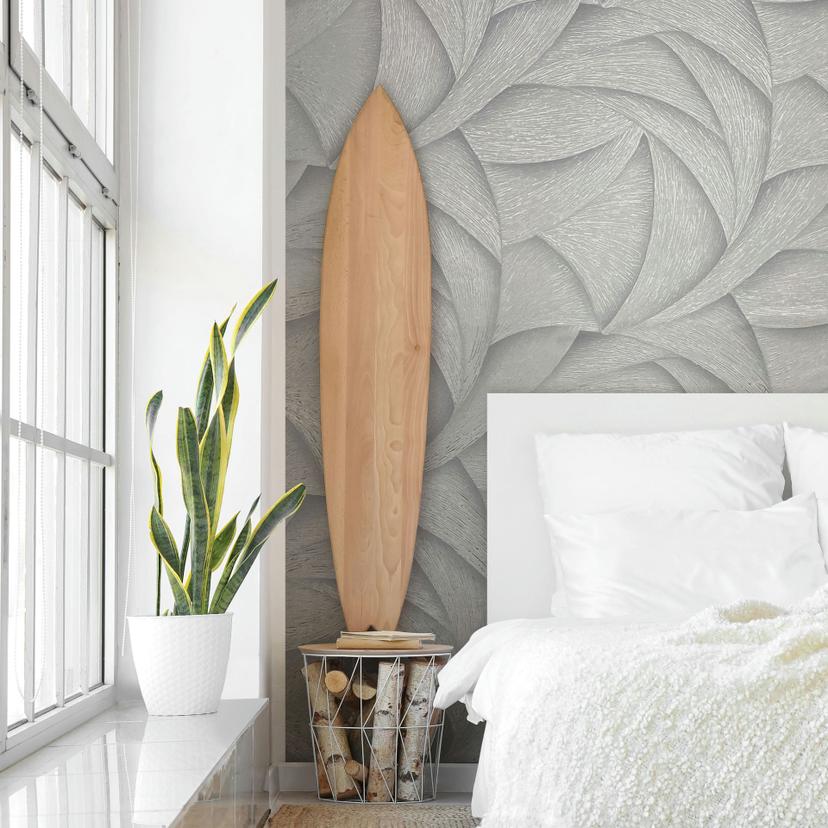 Non-woven tapet i grå 3D-look bølger grafisk moderne