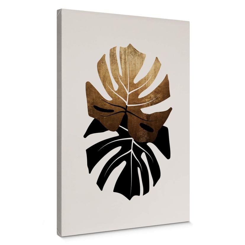 Lienzo Kubistika - Hojas de monstera negras y doradas