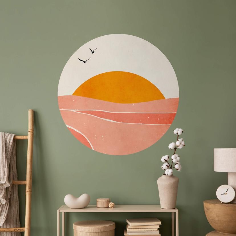 Wall Sticker Solopgang i landskabet rundt - Kubistika