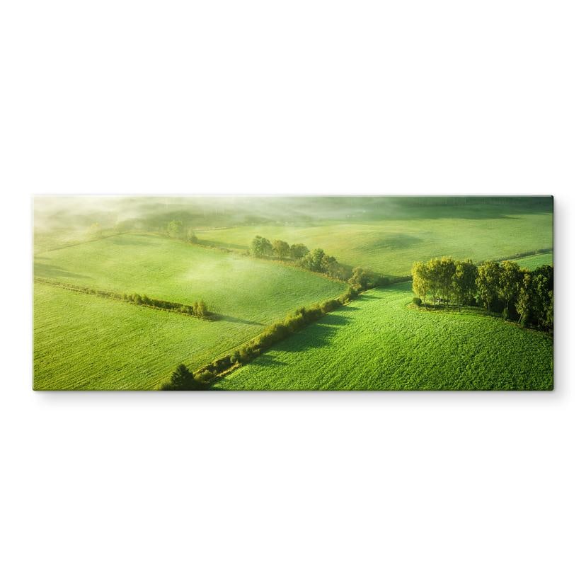 Glasbild Idyllische Felder im Nebel - Keller - Panorama