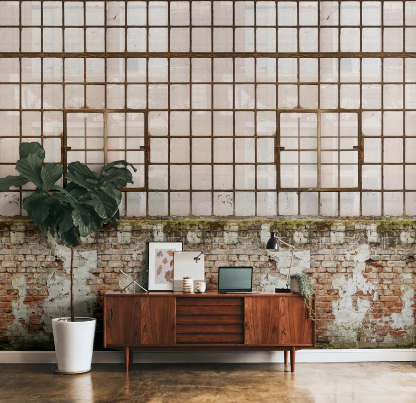 Papier peint hall d'usine crème marron - Papier peint intissé Architecture Livingwalls - mat et liss