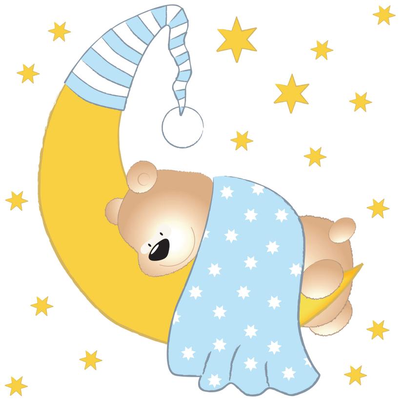 Muursticker Beer, Maan, Sterren (blauw)