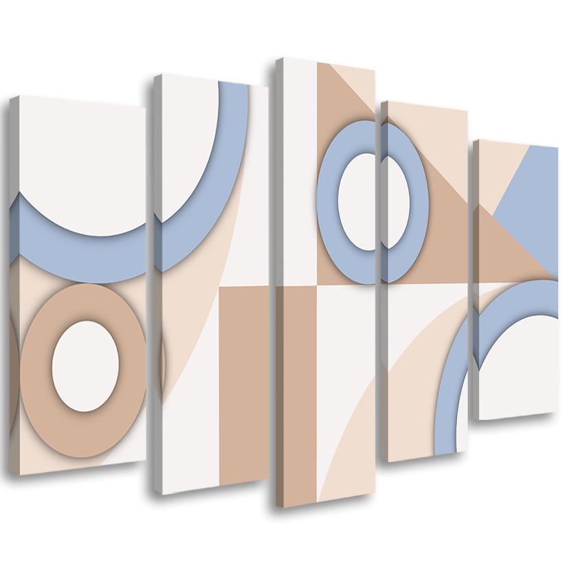Lærredstryk 5 stykker, geometriske abstraktionsformer