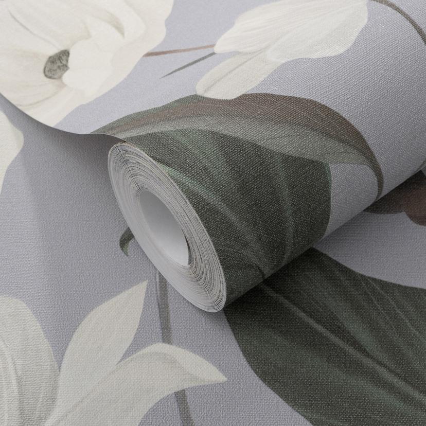 Vliesbehang, behang met bloemmotief Secret Garden grijs