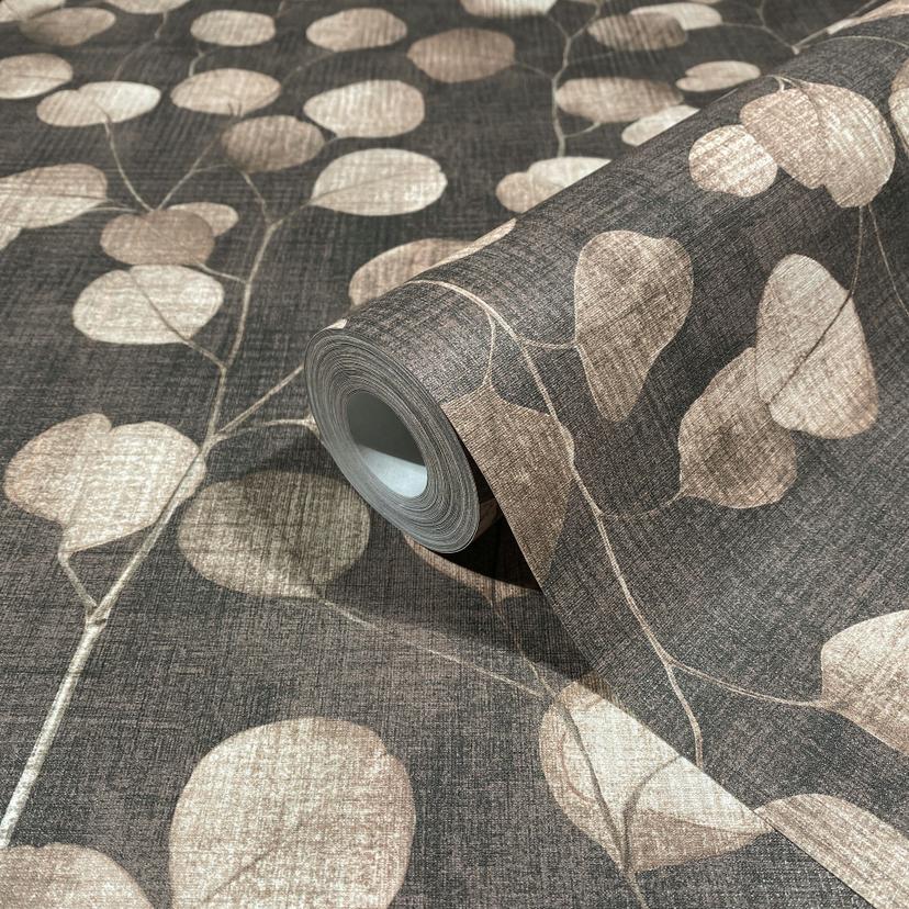 Non-woven tapet i brunt blad blad look blommig natur