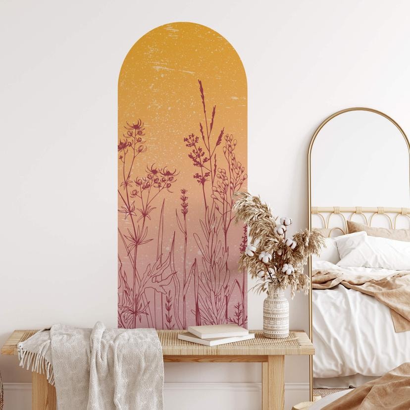 Wall Sticker Rundbue markblomster orange-pink