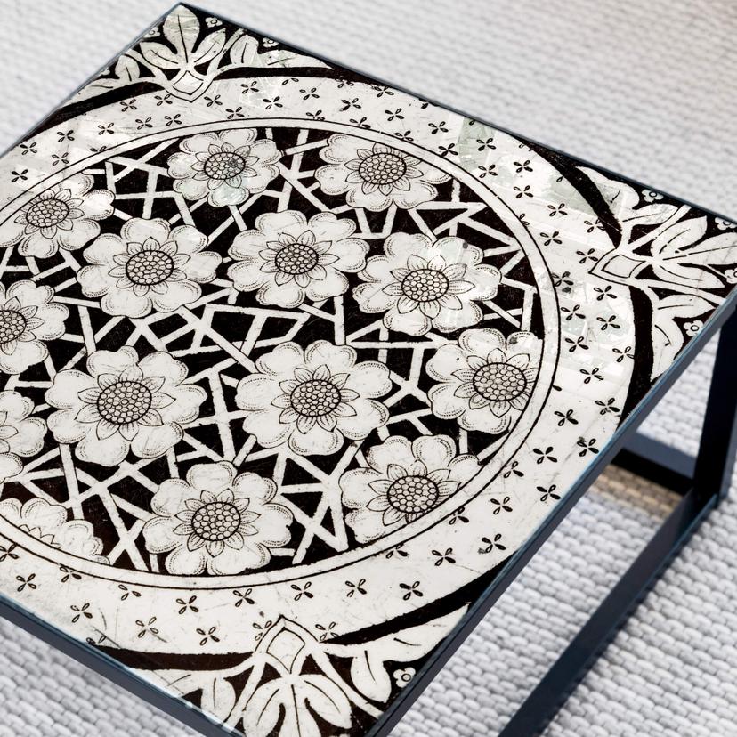 Plateau de table en verre - Fleurs victoriennes - Carré