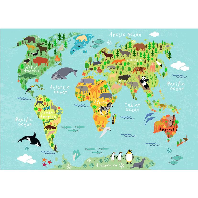 Fotomurale Mappamondo con animaletti