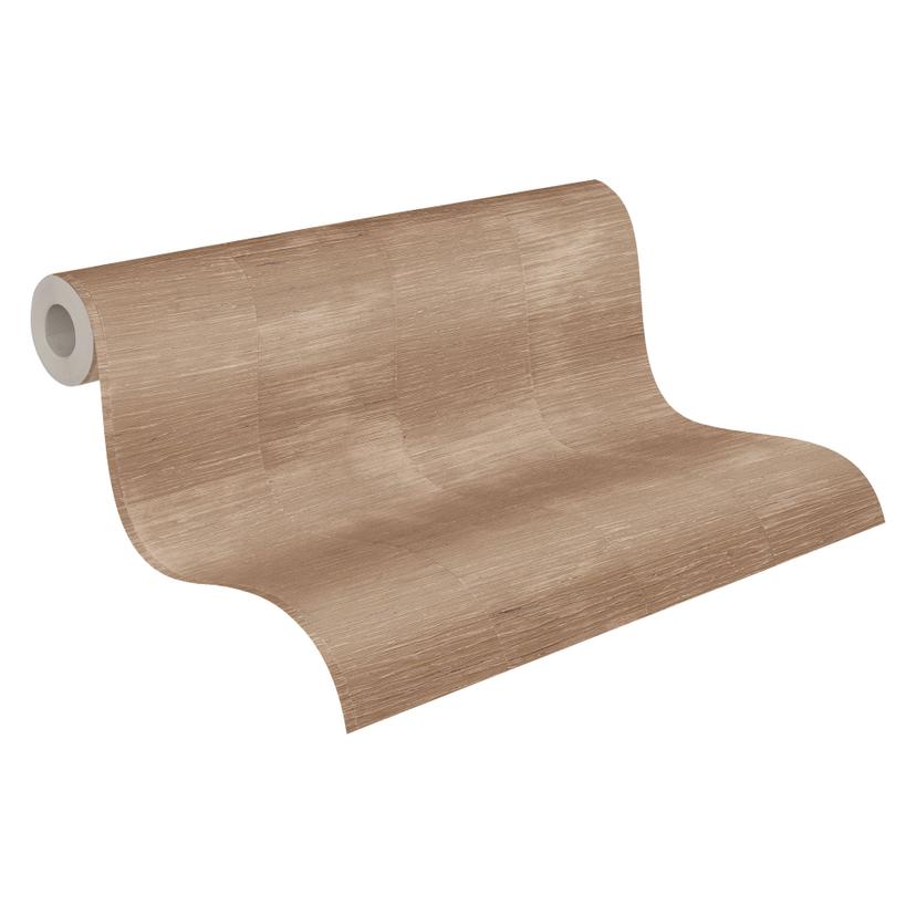 Papel pintado texturado con aspecto de rafia marrón beige - motivo de rayas verticales - Papel no te