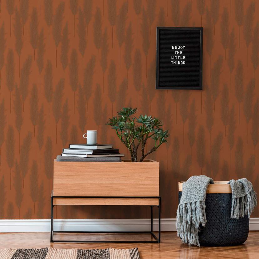 tapet med pampasgræs i orange non-woven tapet Hygge mat og struktur