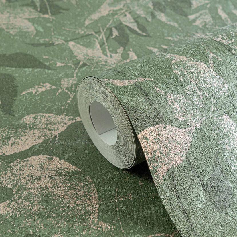 Carta da parati Jungle verde scuro sabbia - design piante esotiche