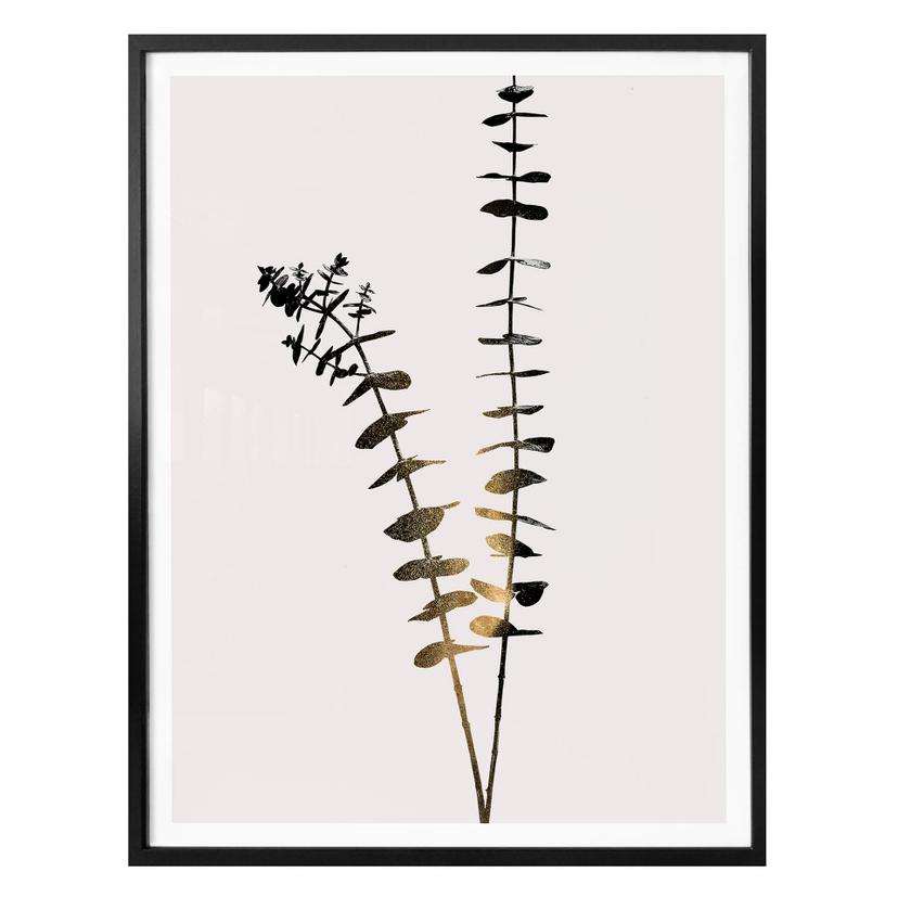 Póster Kubistika - Eucalipto negro y dorado