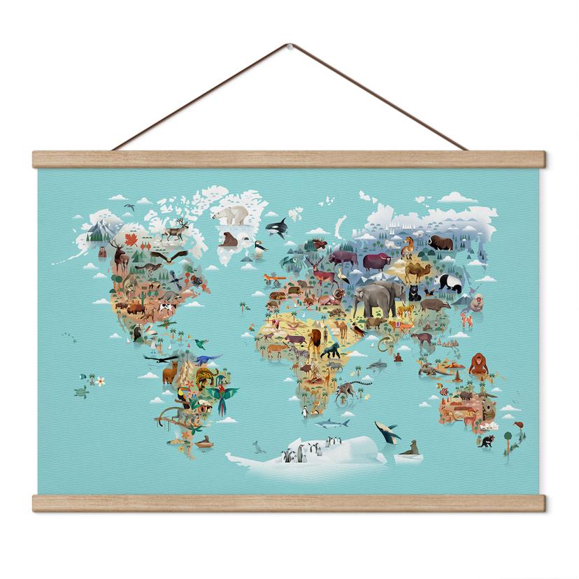 Textielposter World Map - Braun