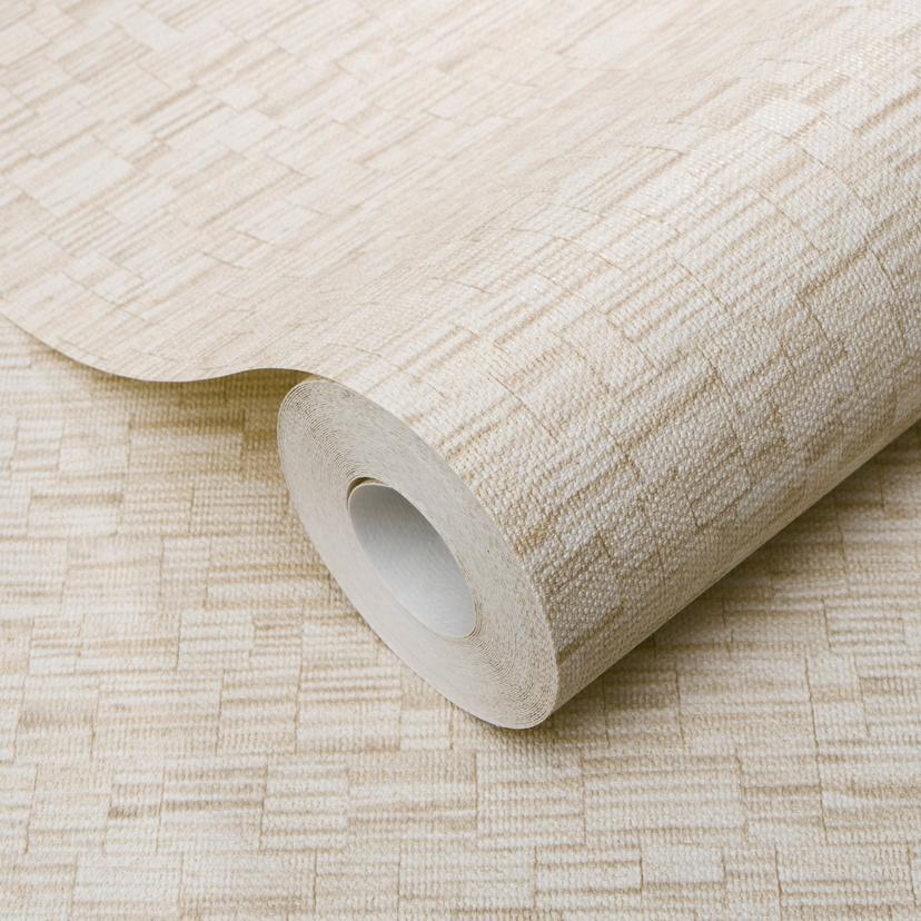 Papel pintado no tejido de color beige con una fina textura tejida, sutilmente moderno y atemporal