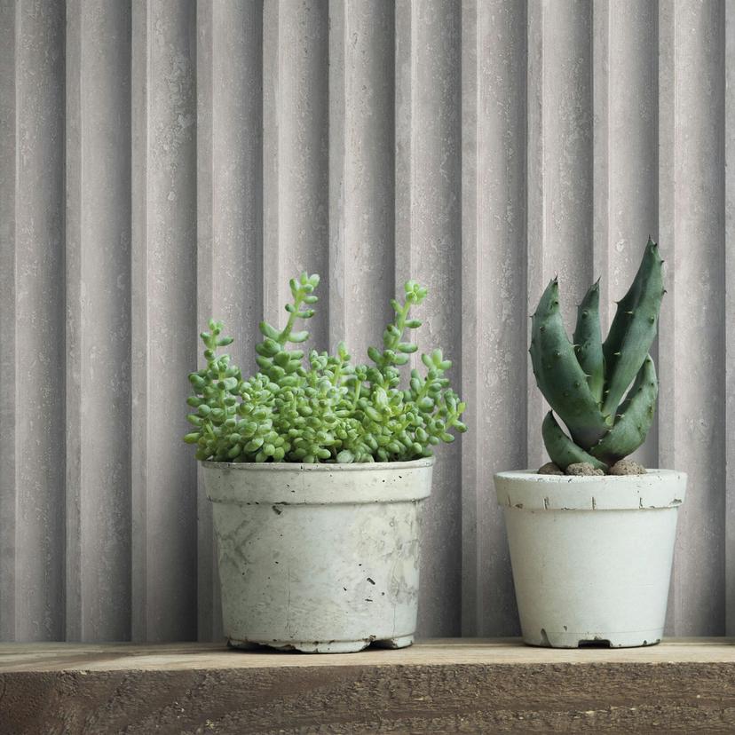 Non-woven tapet i grå 3D-look akustikpanel look træstriber klassisk