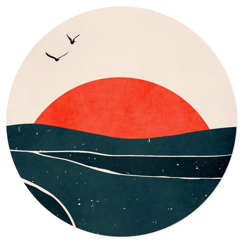 Vinilo decorativo puesta de sol junto al mar con palomas - Cubistika - Redondo