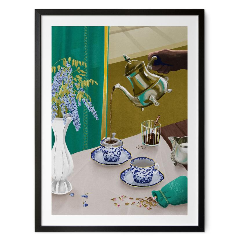 Plakat tepause med blåt porcelæn - Goed Blauw