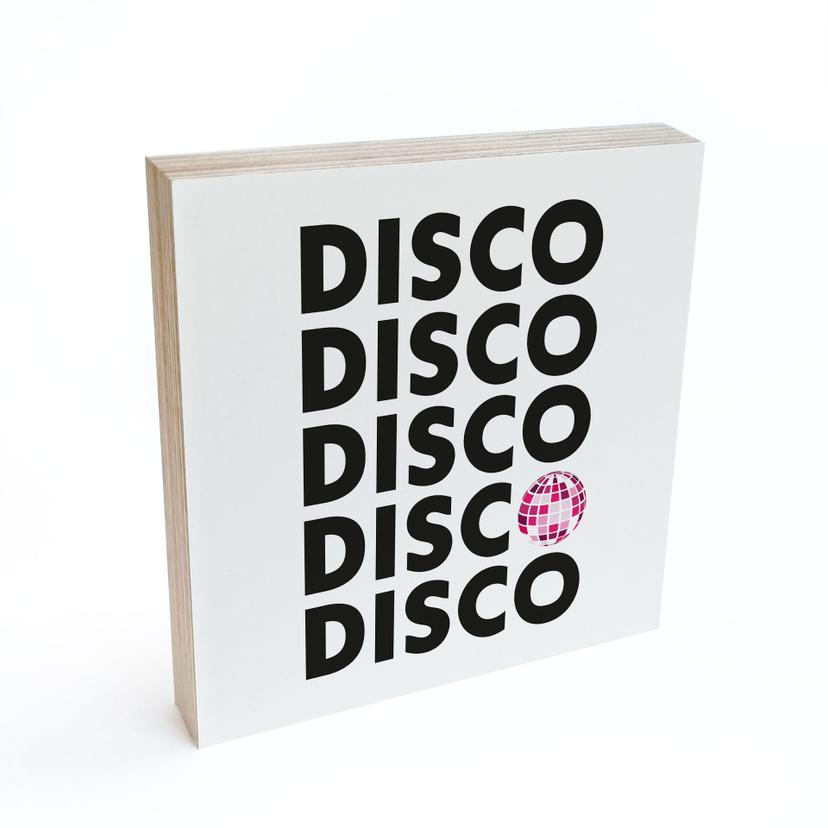 Tableau sur bois à poser - Retro Disco Vibes Typographie - Kerr-Dineen - 15x15 cm