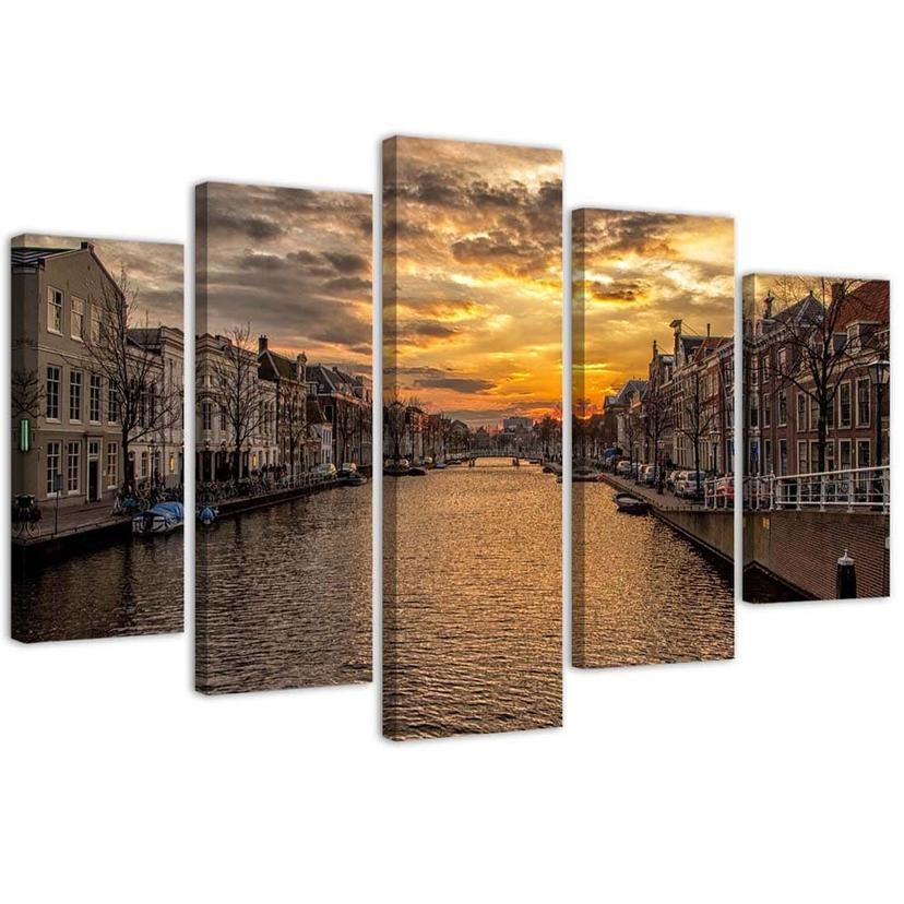 5-delige canvasdruk City River Sunset