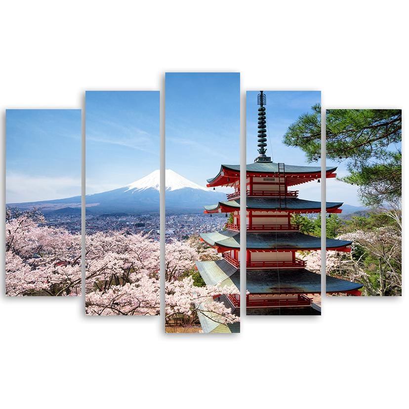 Stampa su tela 5 pezzi, Giappone Monte Fuji