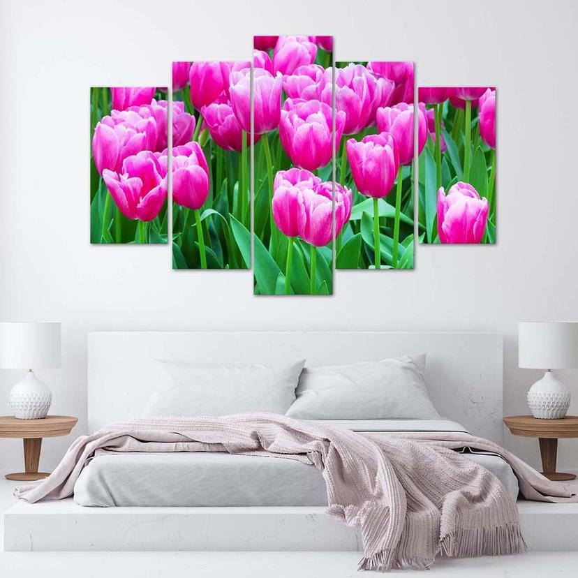 Stampa su tela 5 pezzi, tulipani rosa