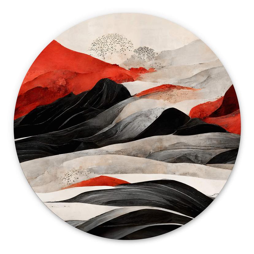Vægcirkel Treechild - Red Mountains in Japan – print på aluminium (Alu-Dibond)