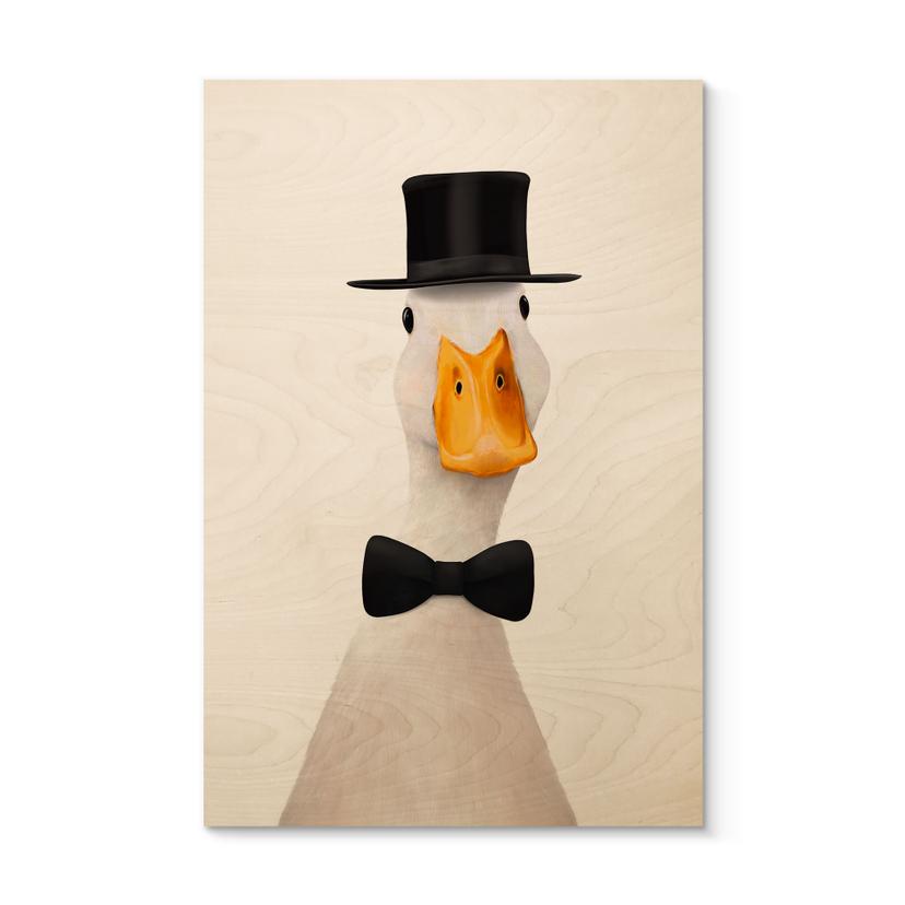 Tableau sur bois Gentleman Oie avec chapeau haut-de-forme - Korenkova