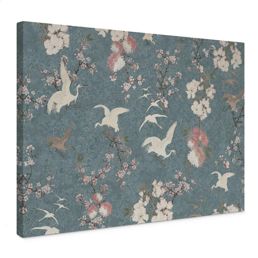 Canvasbillede Traner i kirsebærblomst Rush Blue - Bloomery Decor