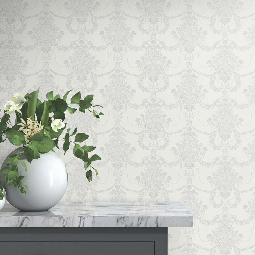 Dekorativt tapet Erismann Versailles hvid, grå, sølv