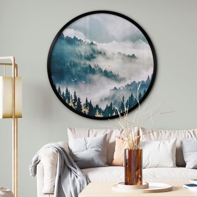Póster Niebla misteriosa en el bosque - SpaceFrog Designs - Redondo