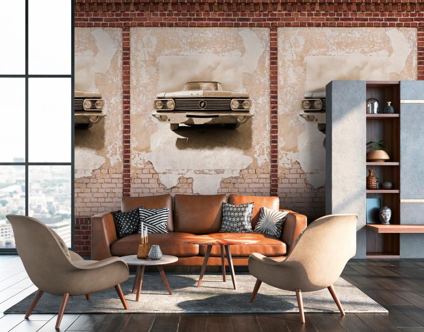 Fototapete Oldtimer braun beige - Vliestapete Modern Livingwalls - matt und glatt