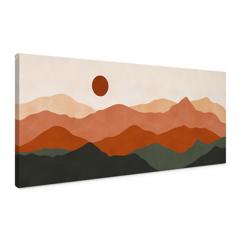 Canvasbillede med solnedgang - Blide bakker i aftensolen - Costa - Panorama